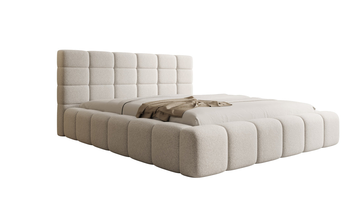 Designer Polsterbett Marshmallow in Strukturstoff mit Stauraum