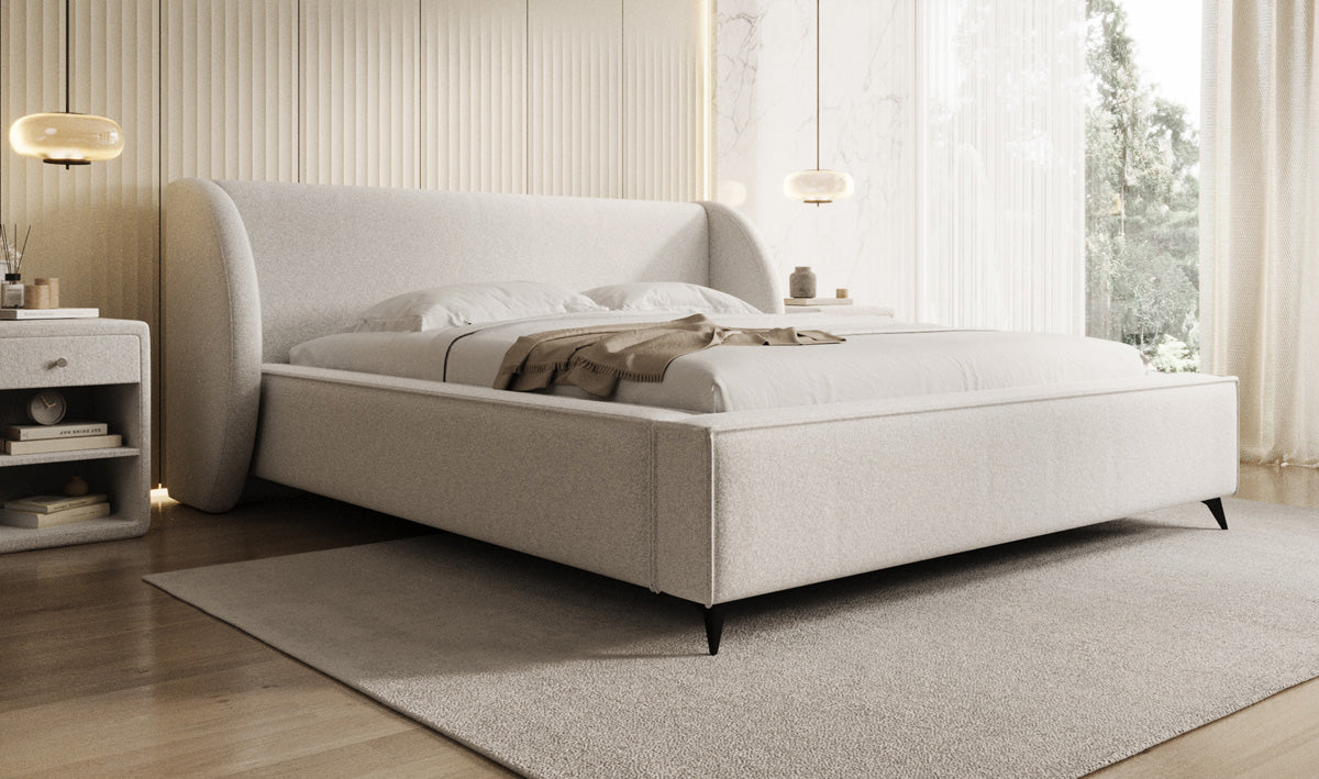 Designer Polsterbett Freya in Strukturstoff mit Stauraum