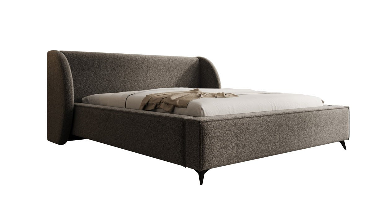 Designer Polsterbett Freya in Strukturstoff mit Stauraum