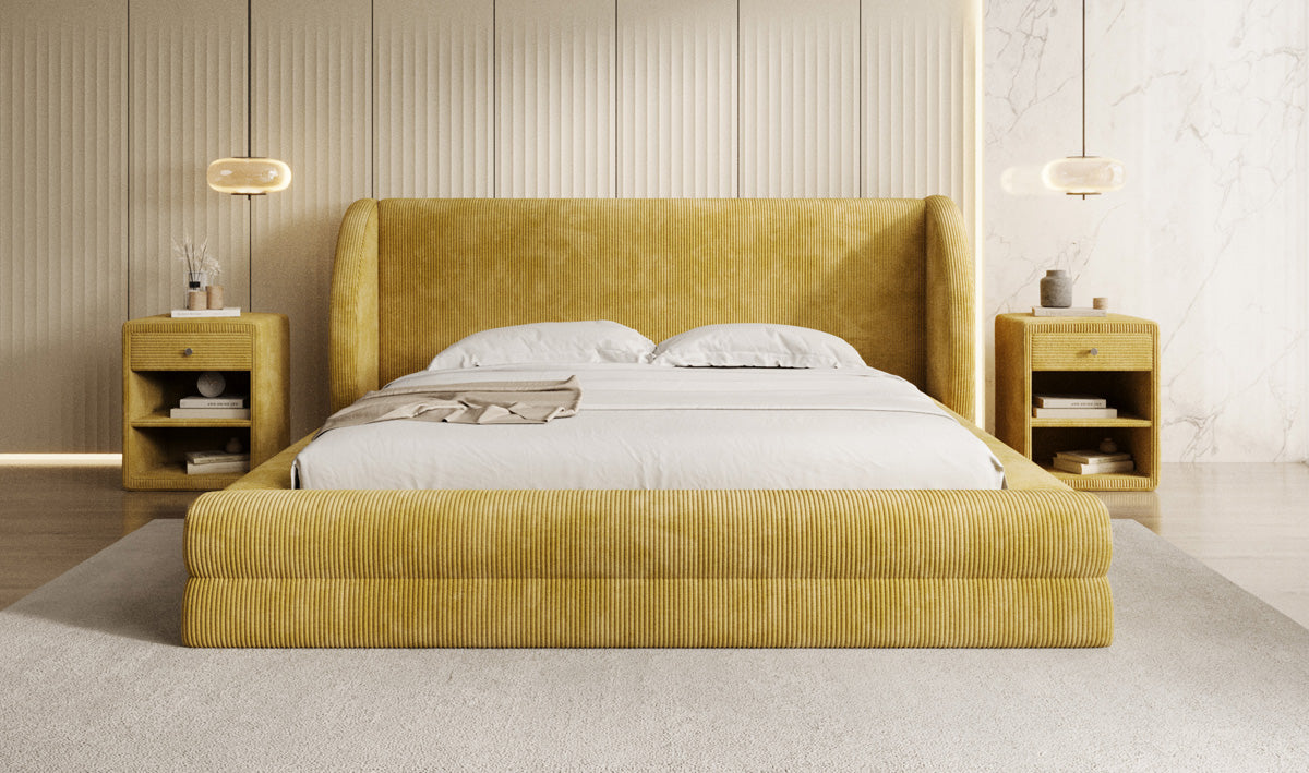 Designer Polsterbett Liv Cord mit Stauraum