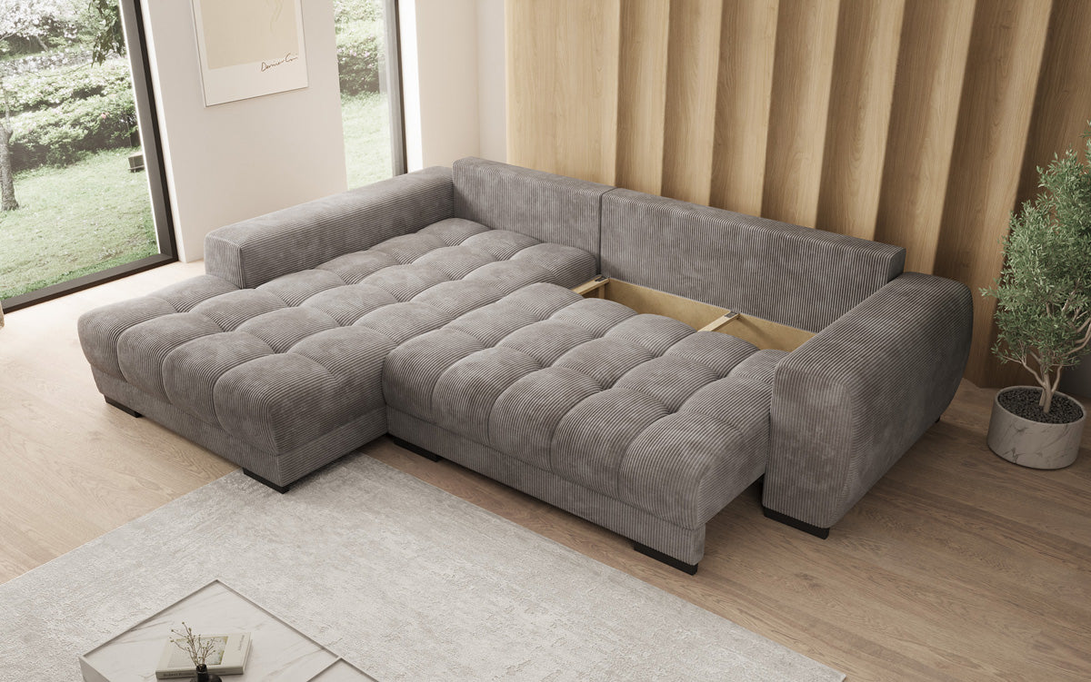 Designer Sofa Balu mit Schlaffunktion und Stauraum in Cord