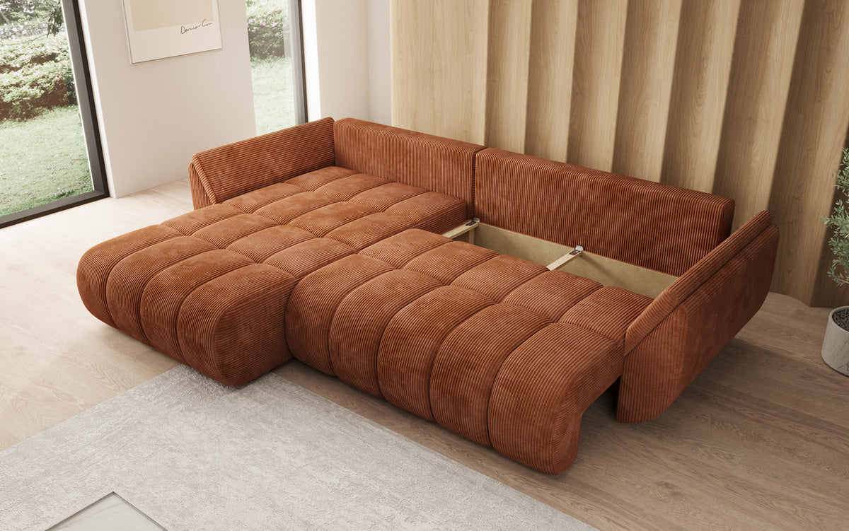 Designer Sofa Lenoa L mit Schlaffunktion und Stauraum in Cord