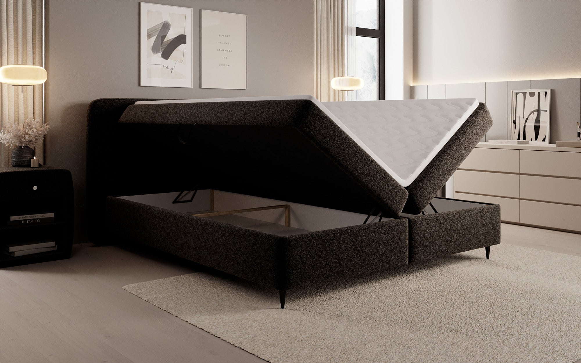 Boxspringbett Nea in Strukturstoff mit Stauraum