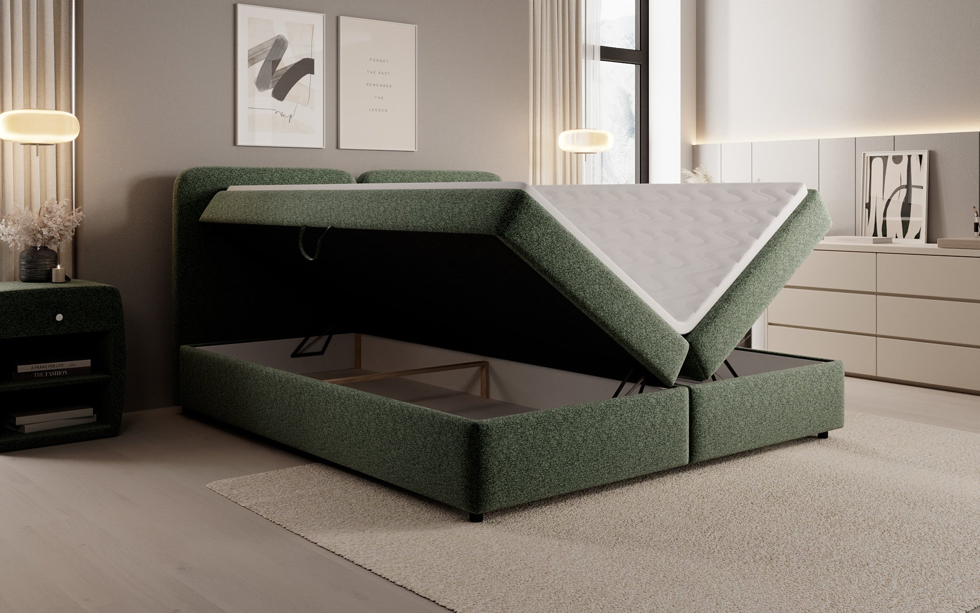 Boxspringbett Mira in Strukturstoff mit Stauraum