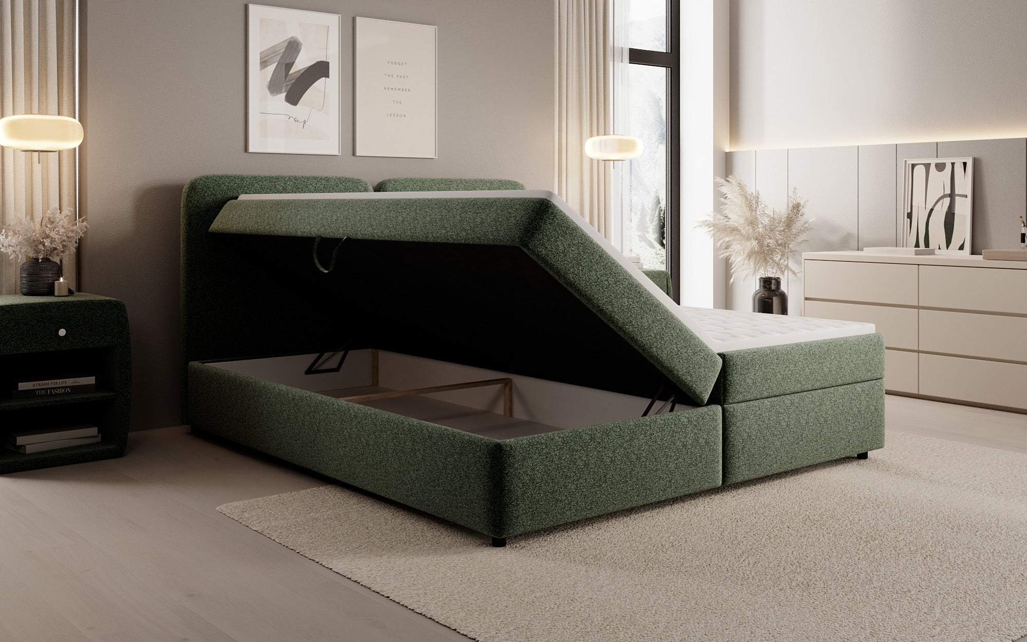 Boxspringbett Mira in Strukturstoff mit Stauraum