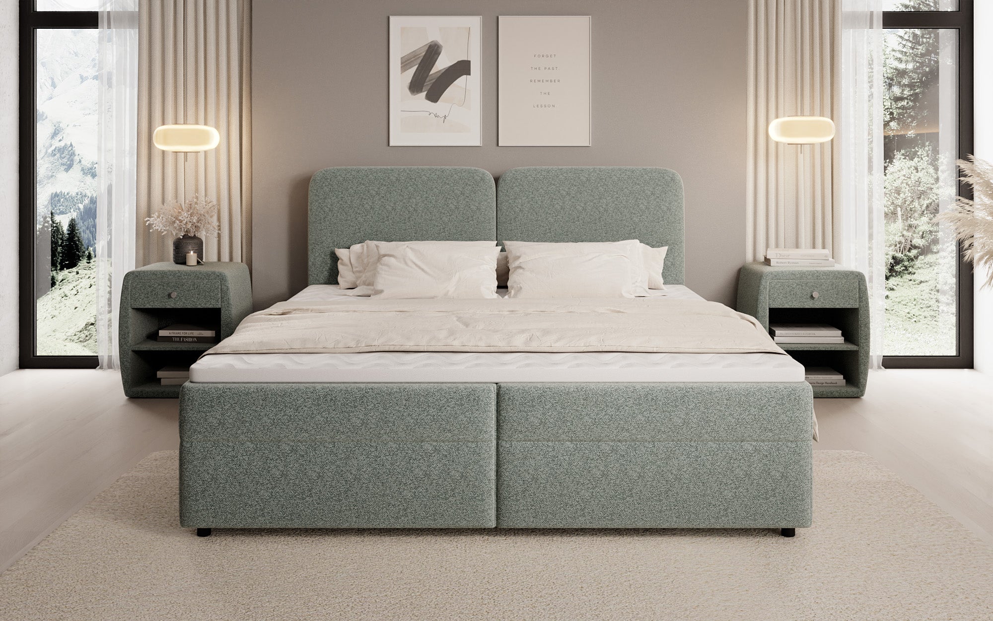 Boxspringbett Mira in Strukturstoff mit Stauraum