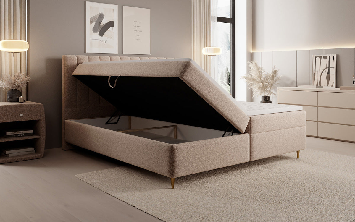 Boxspringbett Chelsea in Strukturstoff mit Stauraum
