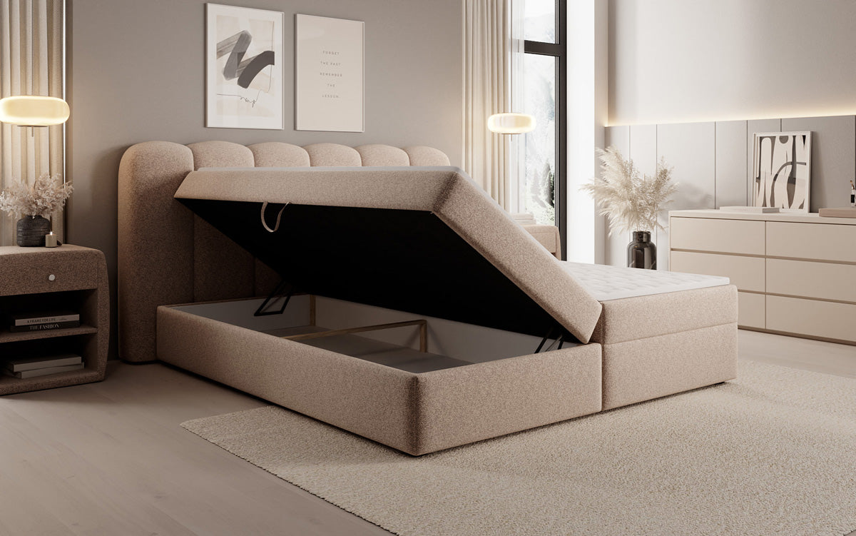 Boxspringbett Bologna in Strukturstoff mit Stauraum