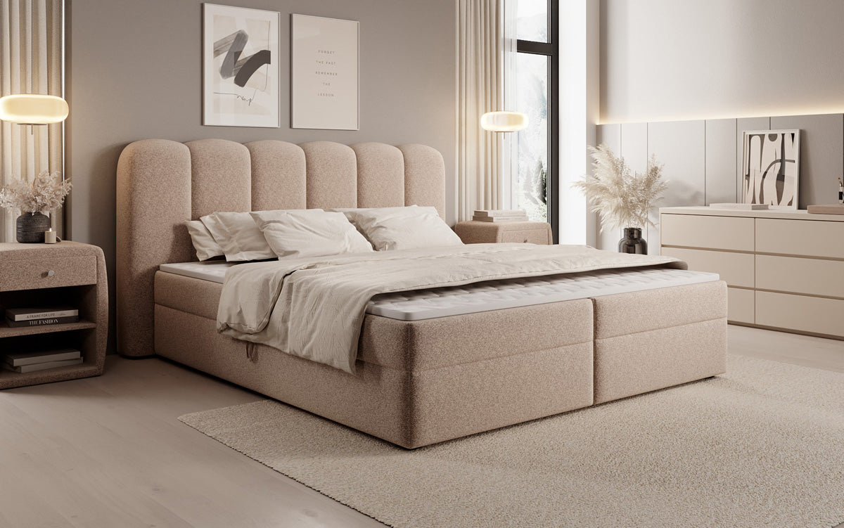 Boxspringbett Bologna in Strukturstoff mit Stauraum