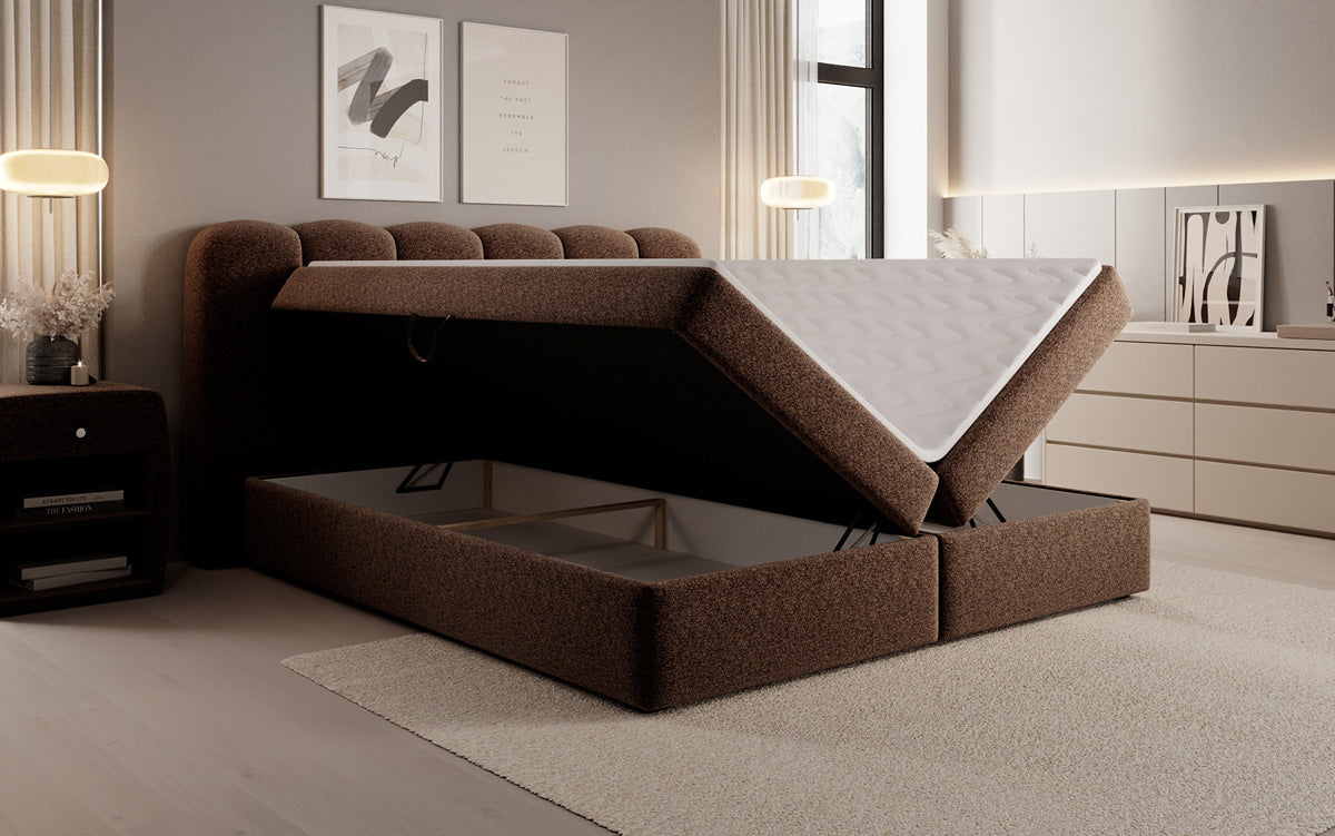 Boxspringbett Bologna in Strukturstoff mit Stauraum