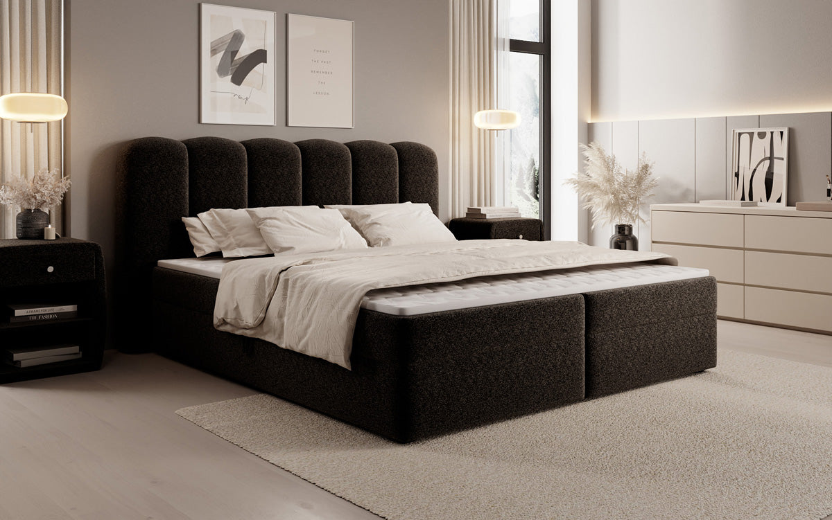 Boxspringbett Bologna in Strukturstoff mit Stauraum