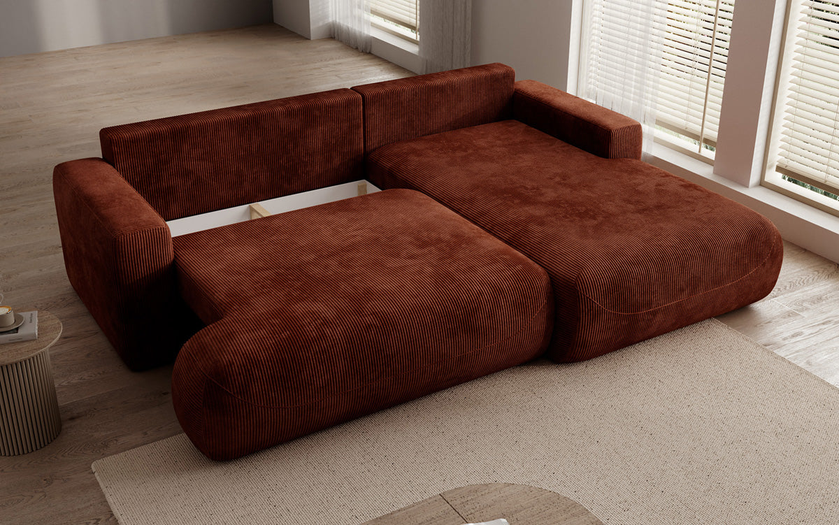 Designer Ecksofa Enzo mit Schlaf- und Klappfunktion in Cord