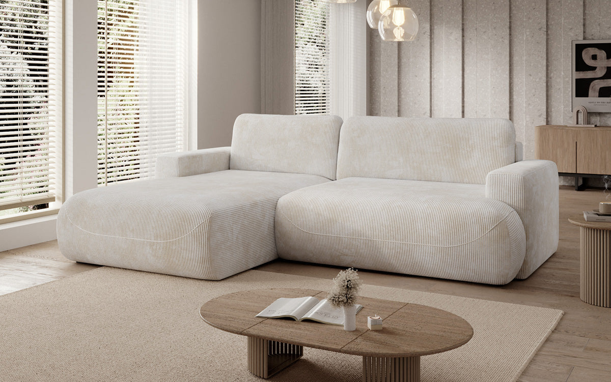 Designer Ecksofa Enzo mit Schlaf- und Klappfunktion in Cord
