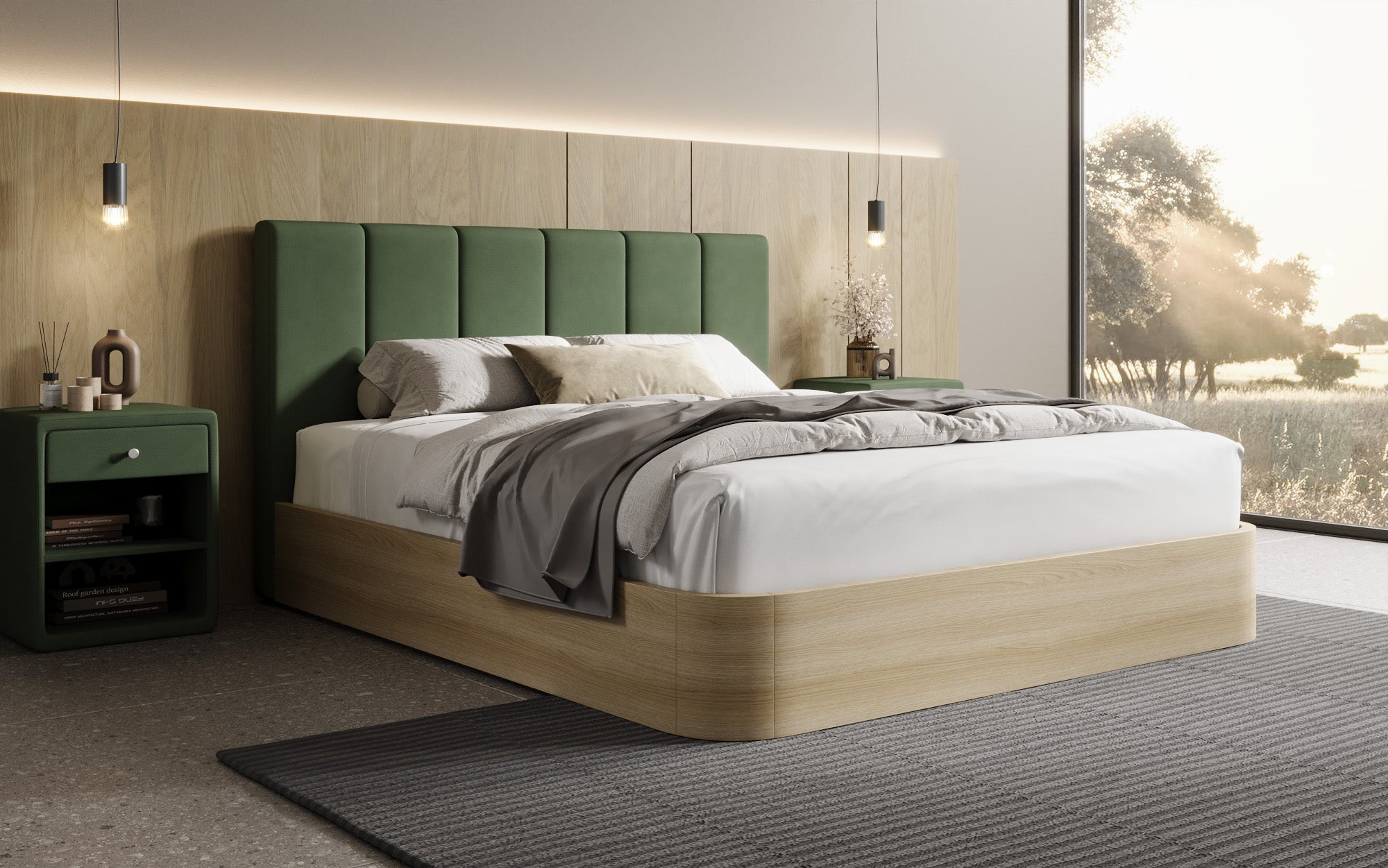 Designer Polsterbett Fiore Piano in Stoff mit Stauraum
