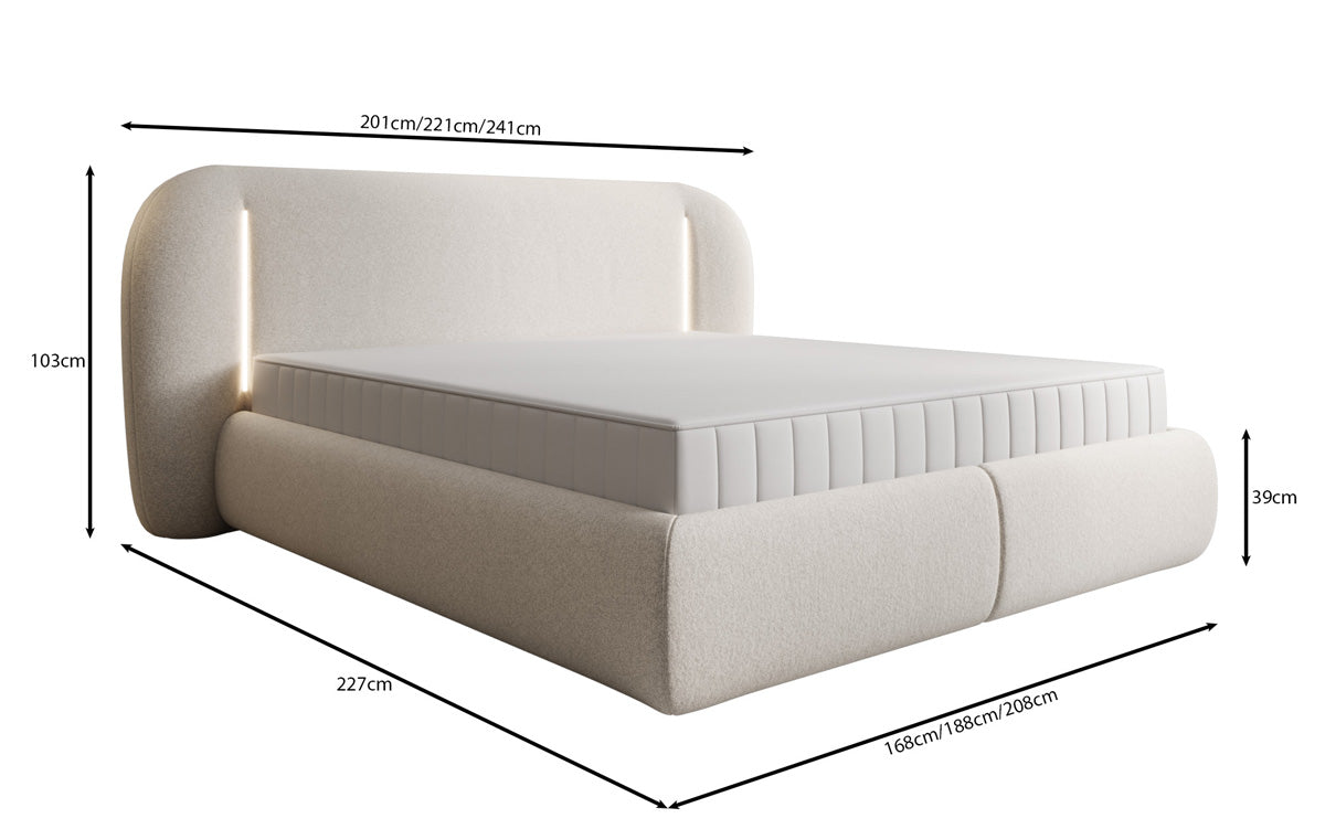 Designer Polsterbett Momo in Strukturstoff mit Stauraum und LED