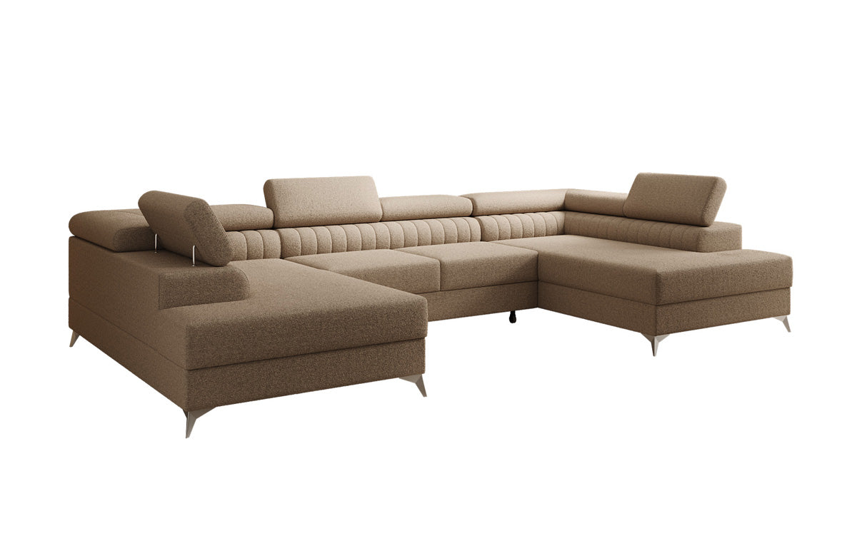 Designer Sofa Aurea U mit Schlaf- und Klappfunktion in Bouclé