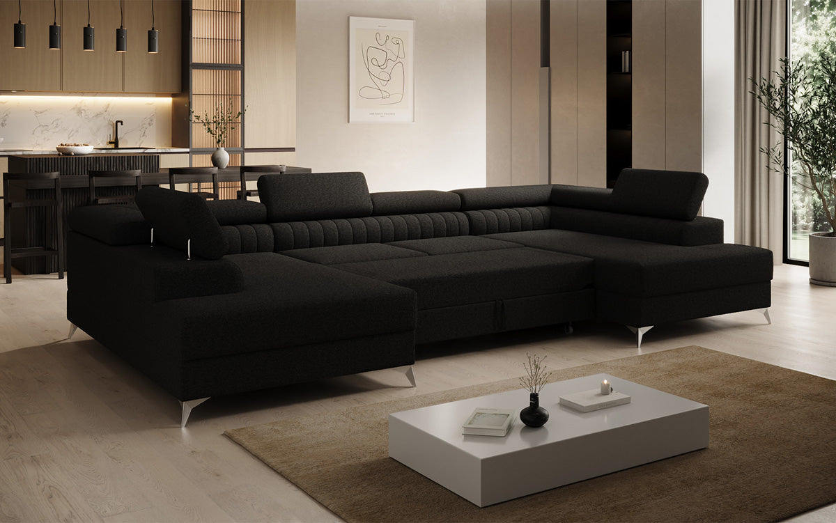 Designer Sofa Aurea U mit Schlaf- und Klappfunktion in Bouclé