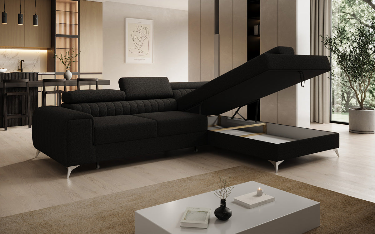 Designer Ecksofa Aurea mit Schlaf- und Klappfunktion in Bouclé