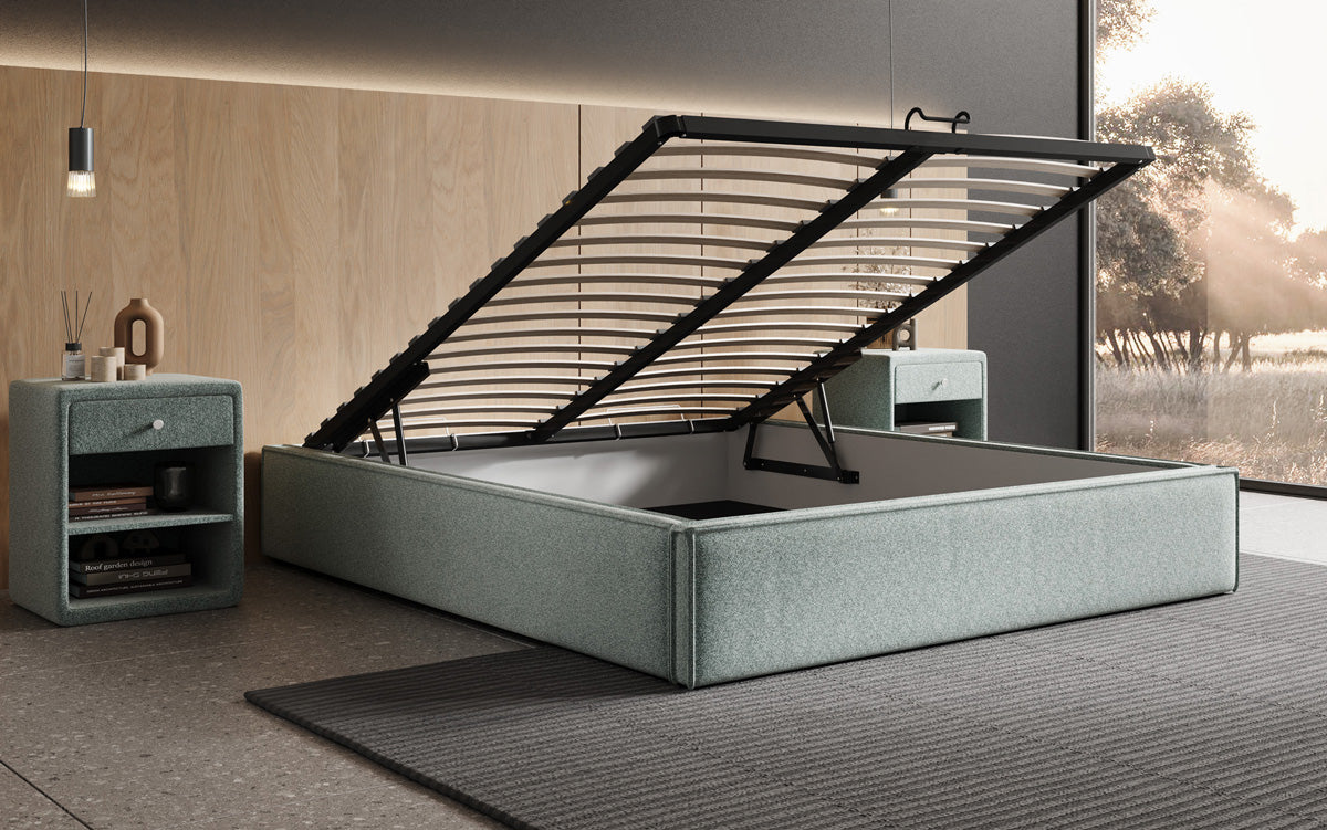 Designer Polsterbett Base mit Stauraum ohne Headboard in Strukturstoff