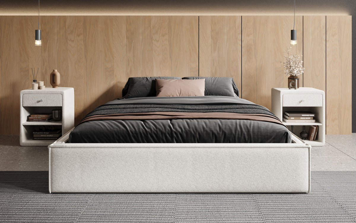 Designer Polsterbett Base mit Stauraum ohne Headboard in Strukturstoff