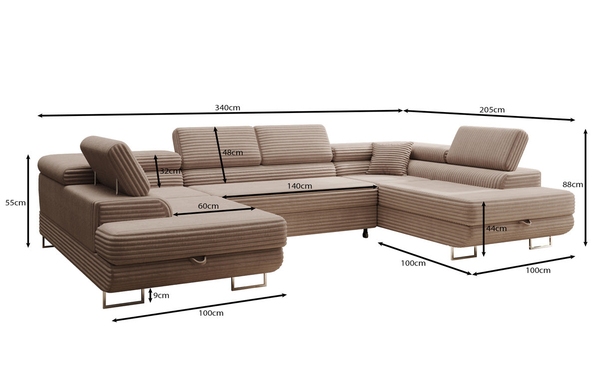 Designer Sofa Vigo mit Schlaf - und Klappfunktion in Cord