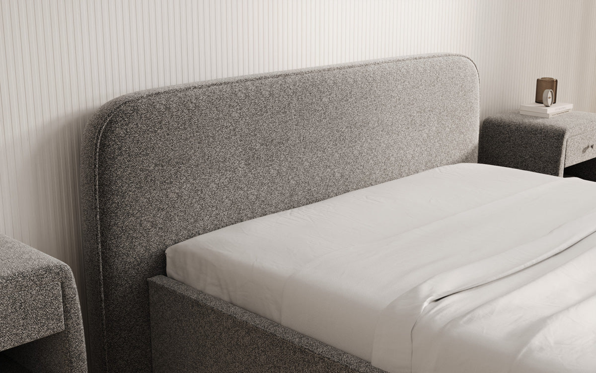 Designer Polsterbett Nola in Strukturstoff mit Stauraum
