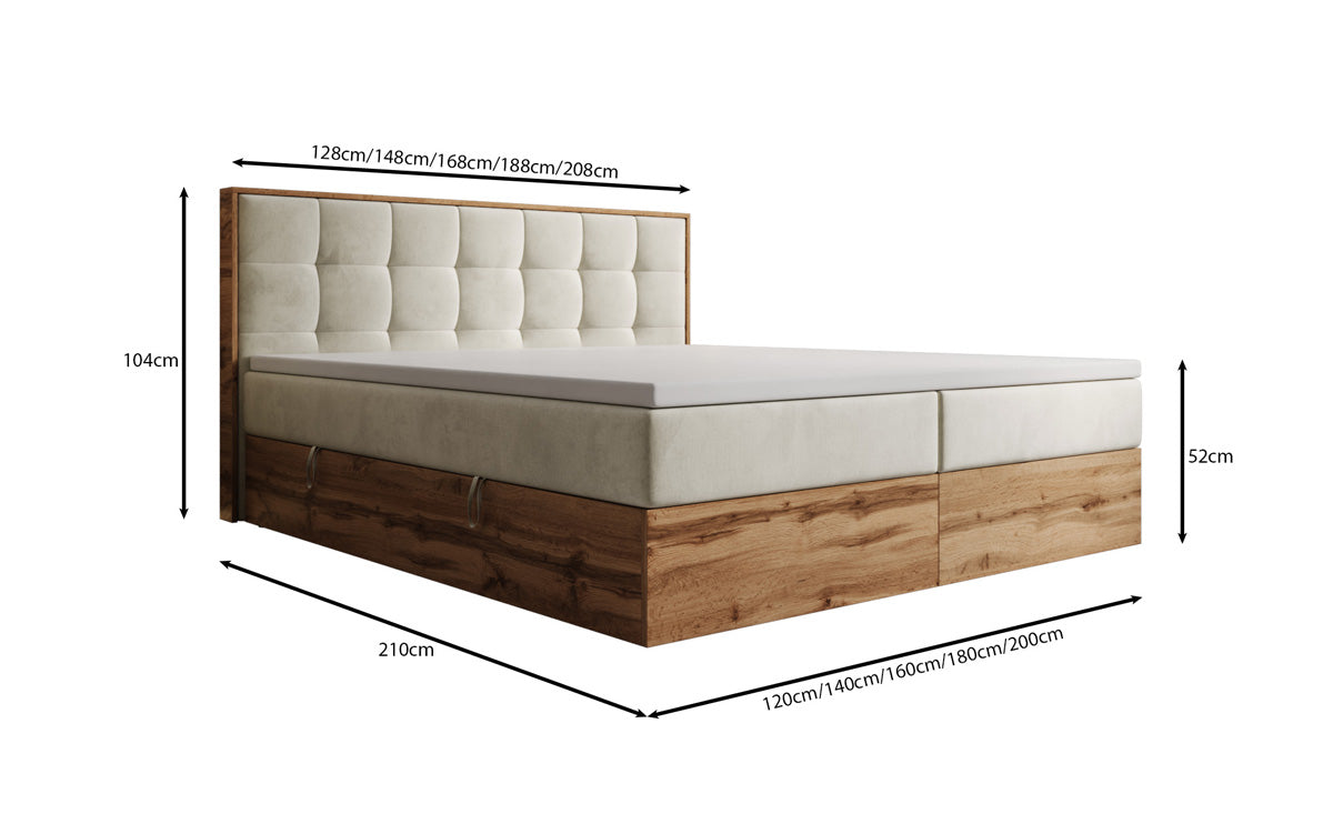 Boxspringbett Timber Quad mit Stauraum in Samt