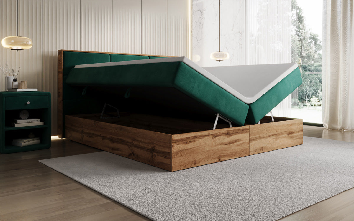 Boxspringbett Timber Panel mit Stauraum in Samt