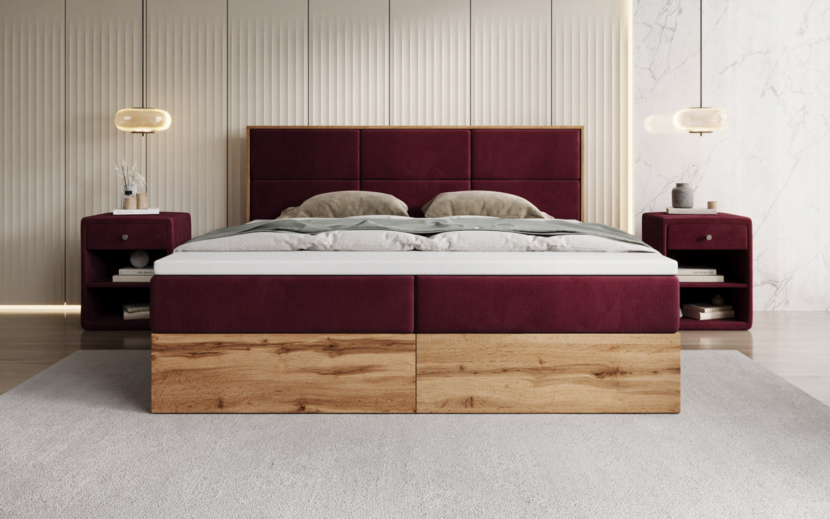 Boxspringbett Timber Panel mit Stauraum in Samt