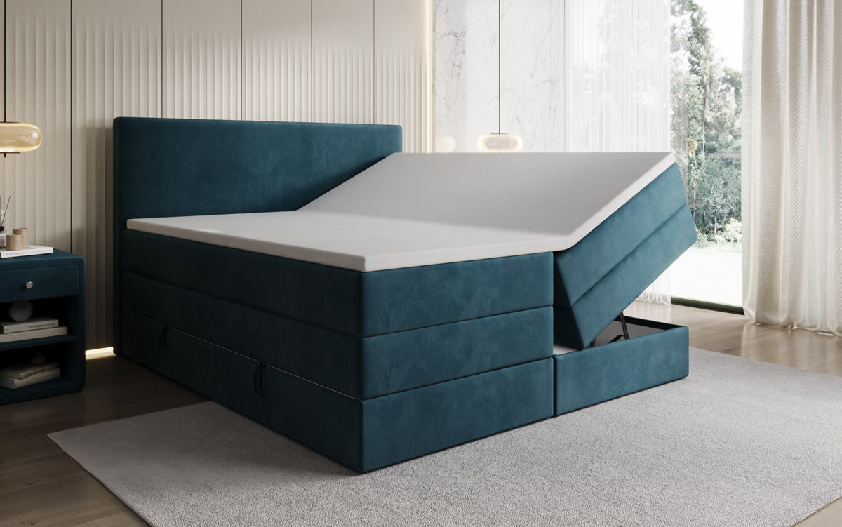 Boxspringbett Kubo King mit Stauraum in Samt