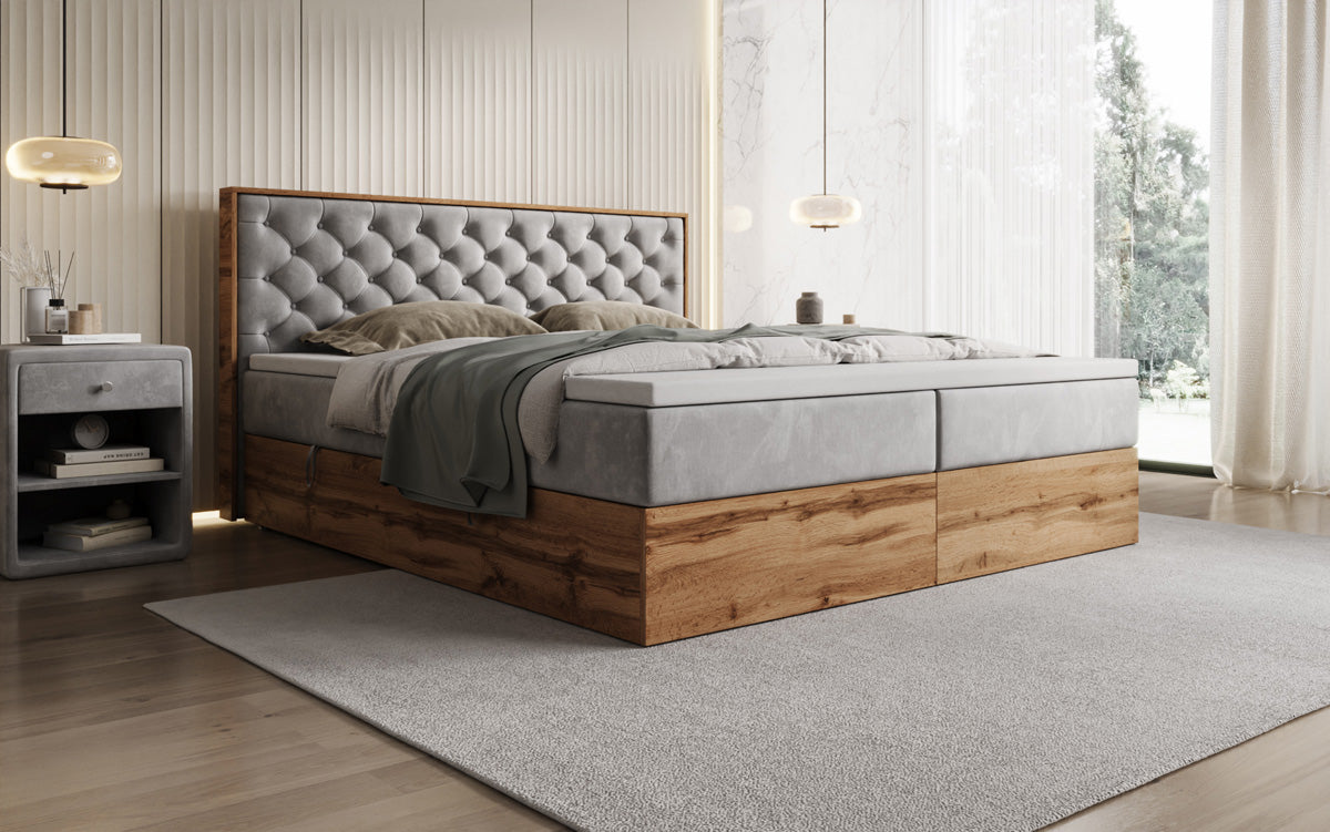 Boxspringbett Timber Chester mit Stauraum in Samt