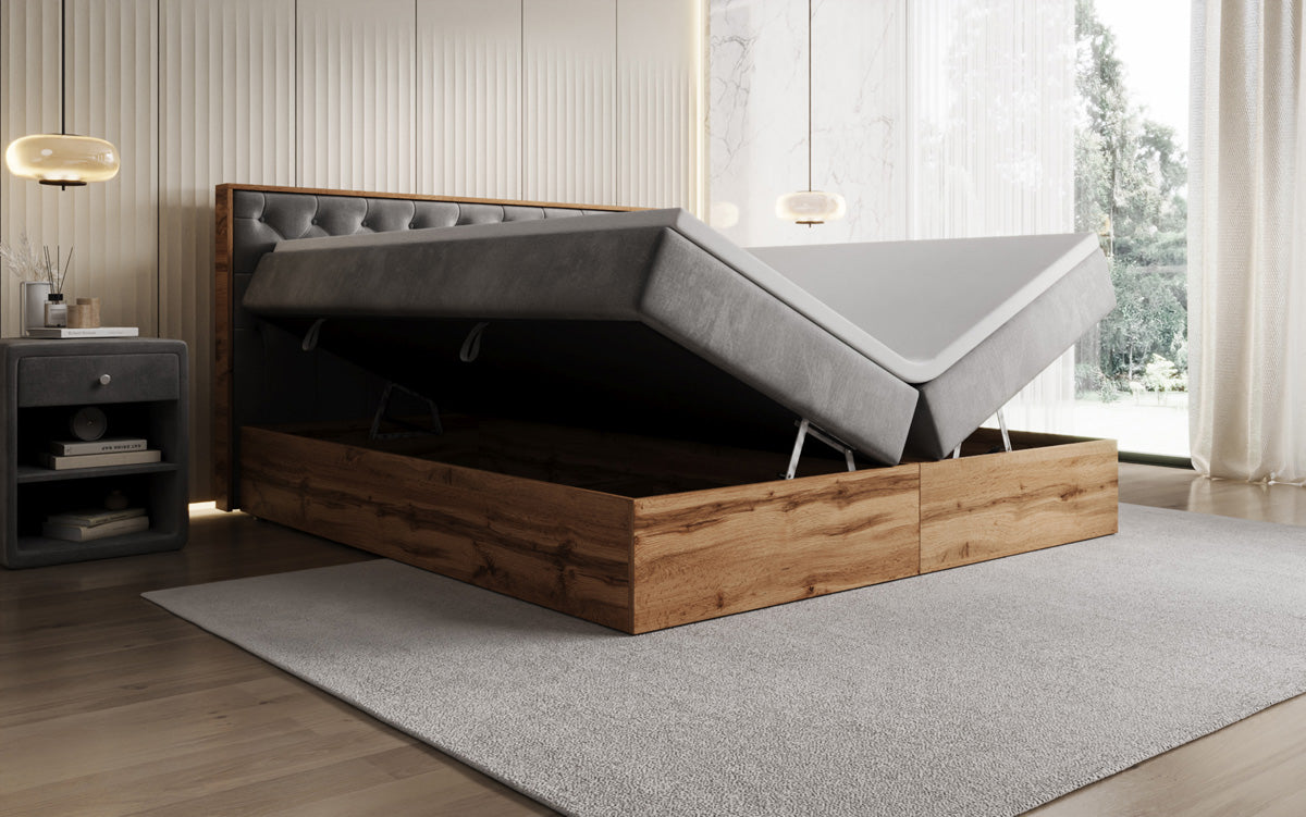 Boxspringbett Timber Chester mit Stauraum in Samt