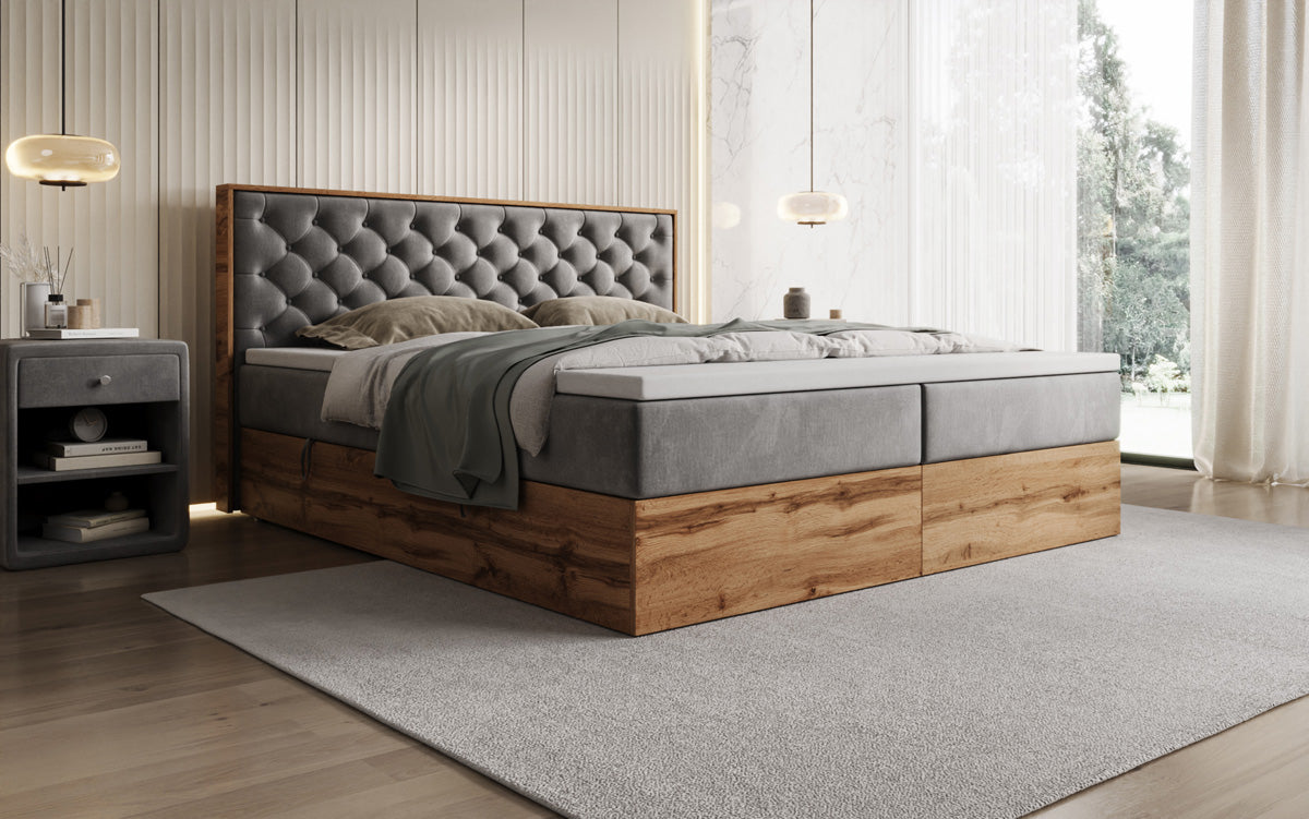 Boxspringbett Timber Chester mit Stauraum in Samt