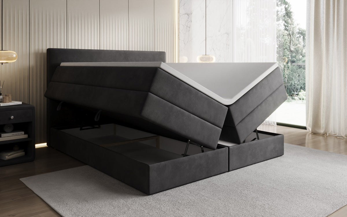 Boxspringbett Kubo King mit Stauraum in Samt