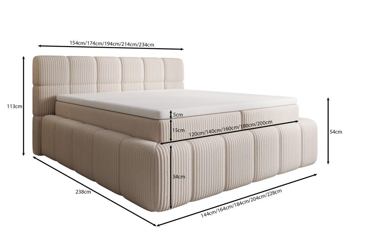 Boxspringbett Bombo in Cord mit Stauraum