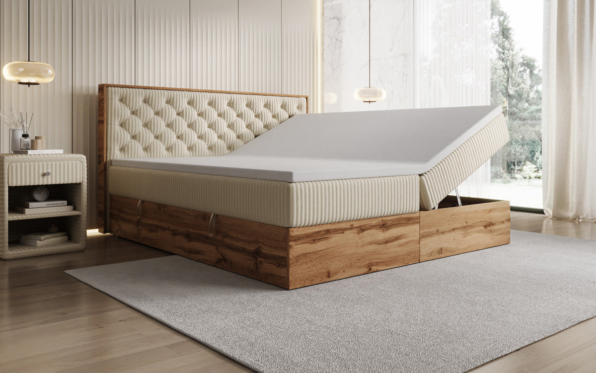 Boxspringbett Timber Chester in Cord mit Stauraum
