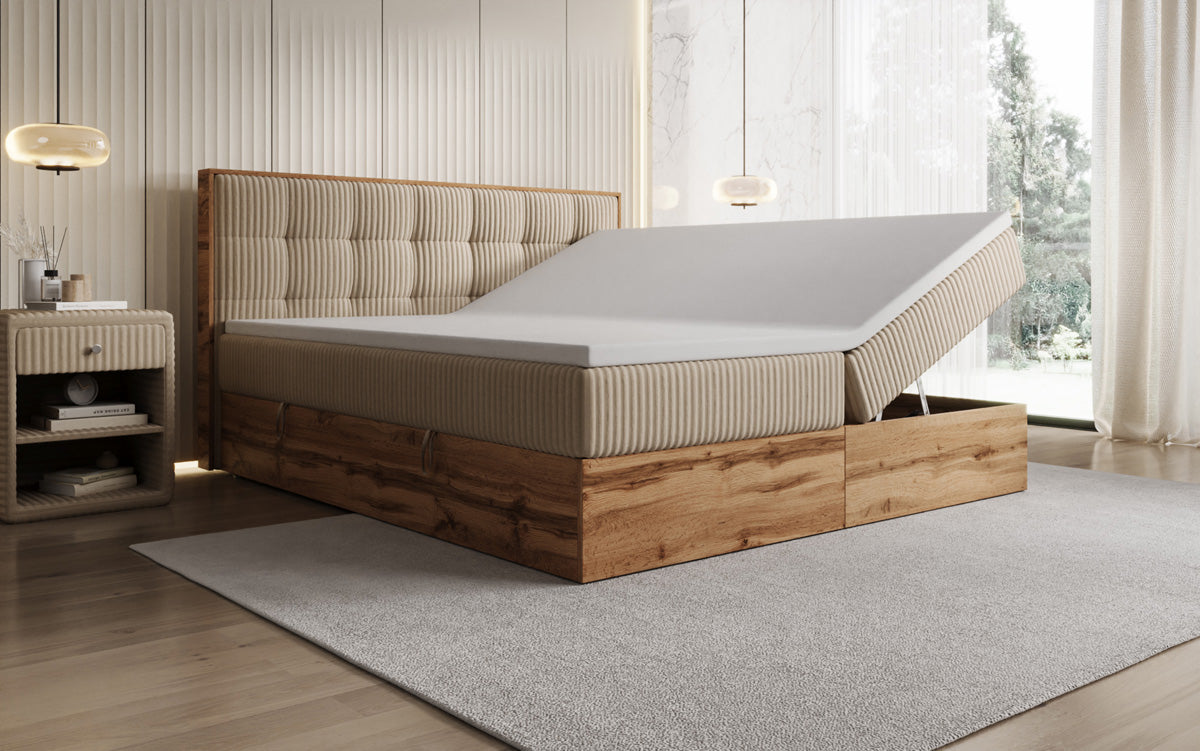 Boxspringbett Timber Quad in Cord mit Stauraum