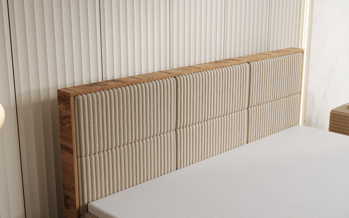 Boxspringbett Timber Panel in Cord mit Stauraum