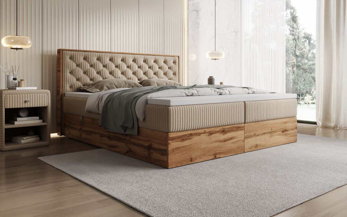 Boxspringbett Timber Chester in Cord mit Stauraum