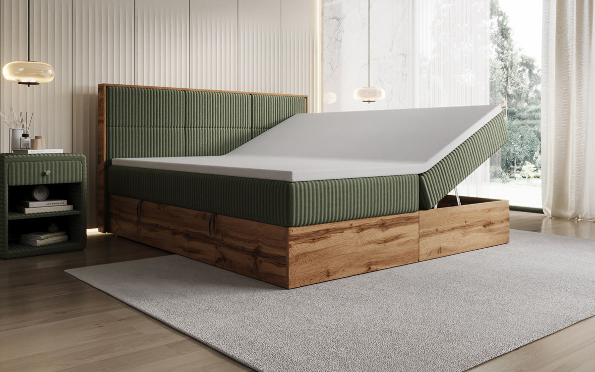 Boxspringbett Timber Panel in Cord mit Stauraum