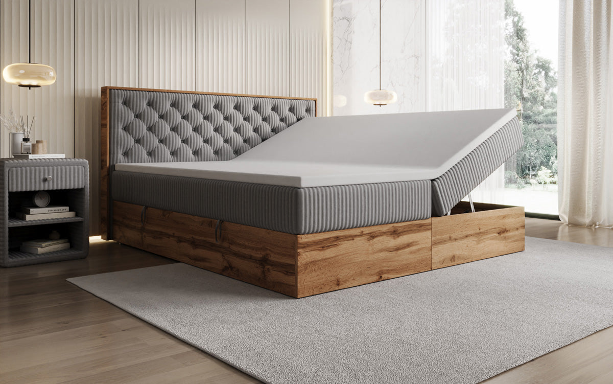 Boxspringbett Timber Chester in Cord mit Stauraum