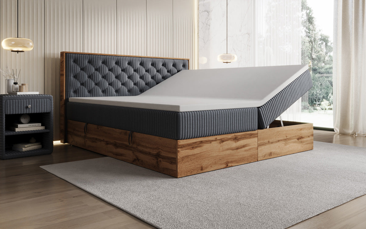 Boxspringbett Timber Chester in Cord mit Stauraum