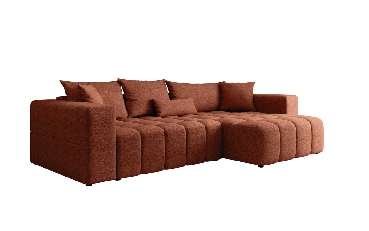Designer Ecksofa Momo mit Schlaf- und Klappfunktion in Strukturstoff