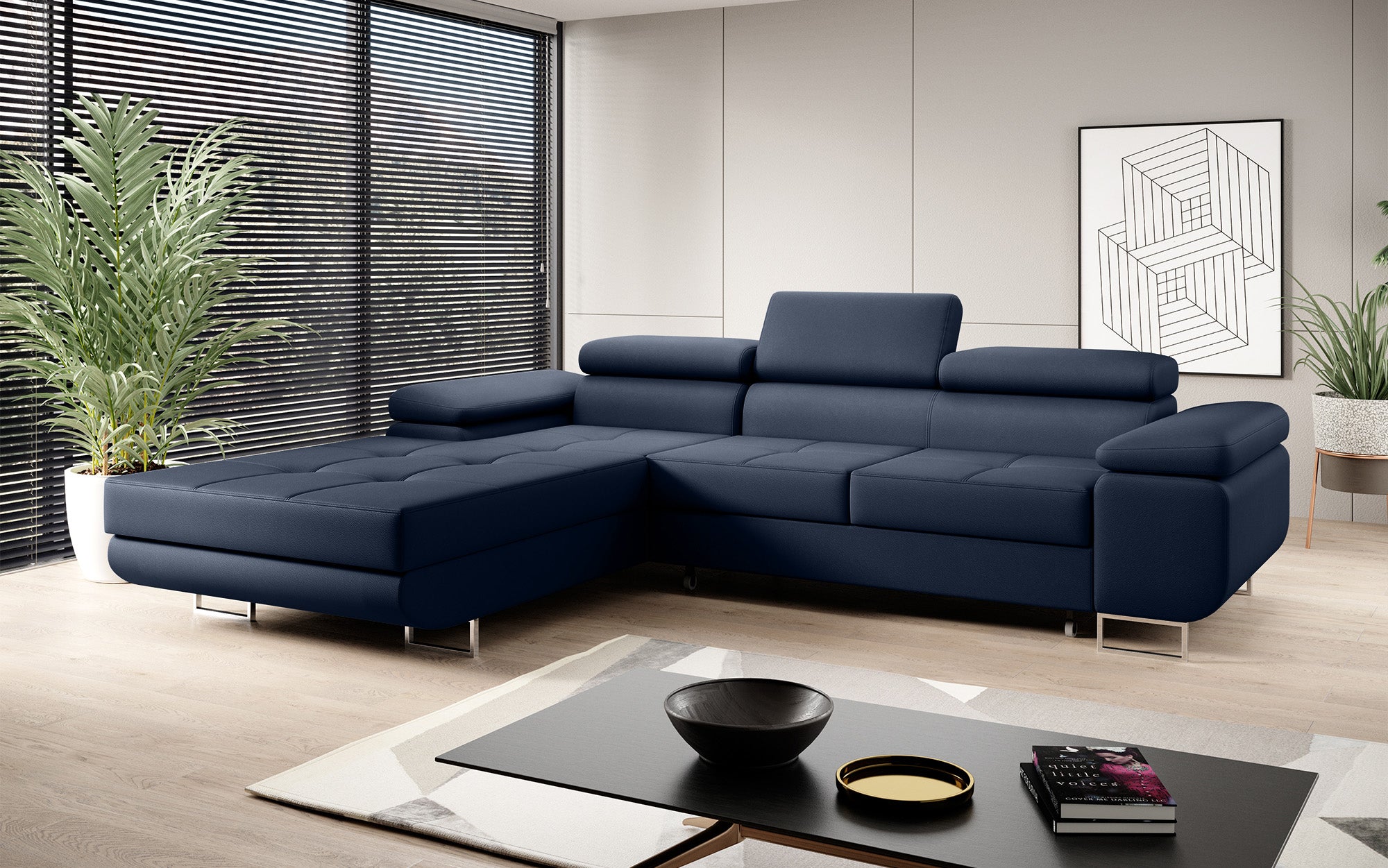 Designer Sofa Calvera mit Schlaf- und Klappfunktion in Kunstleder