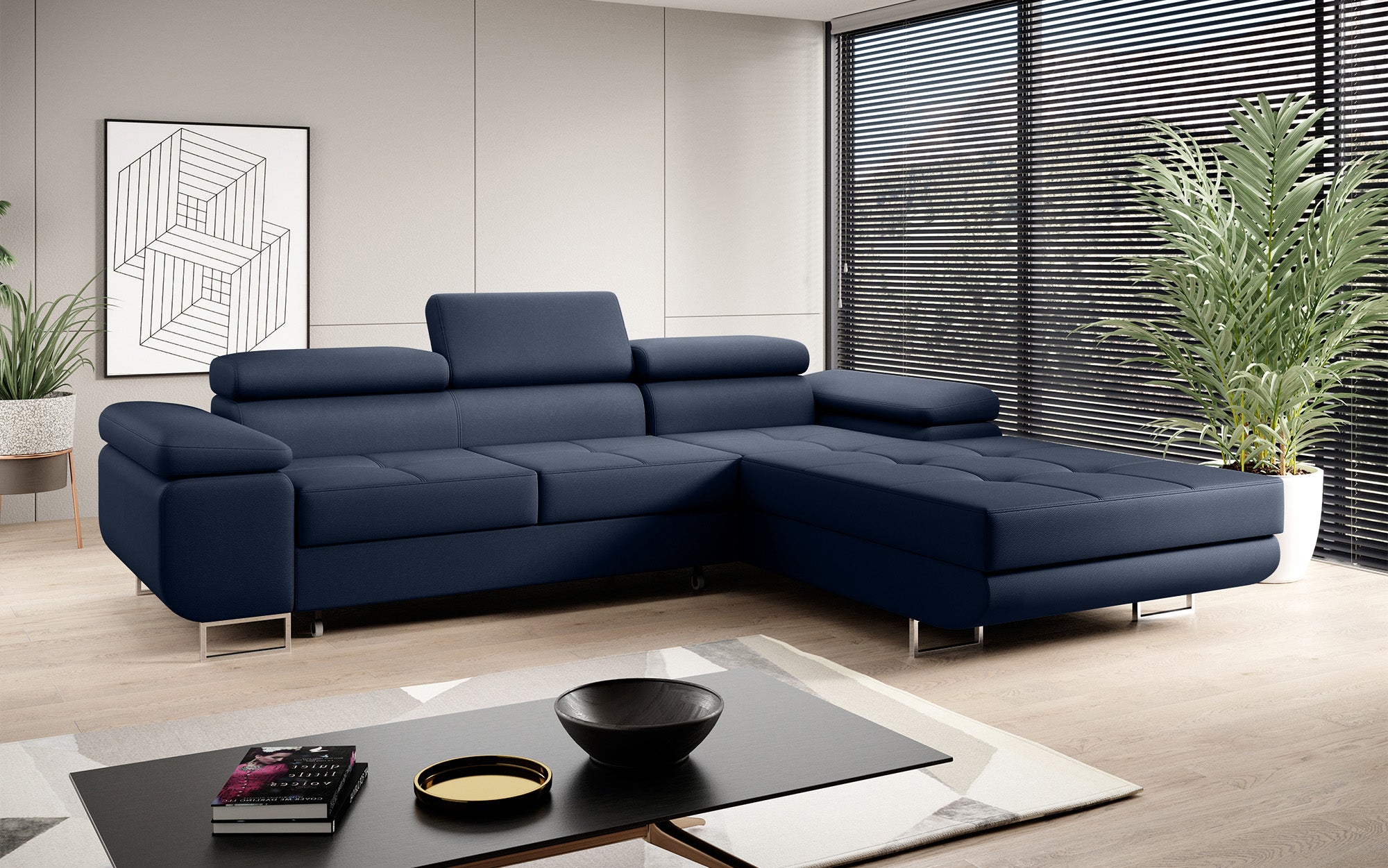 Designer Sofa Calvera mit Schlaf- und Klappfunktion in Kunstleder