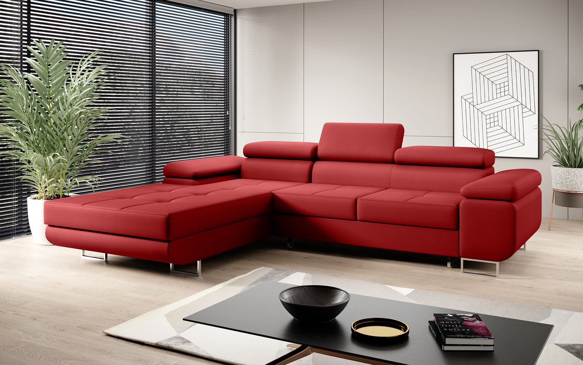 Designer Sofa Calvera mit Schlaf- und Klappfunktion in Kunstleder