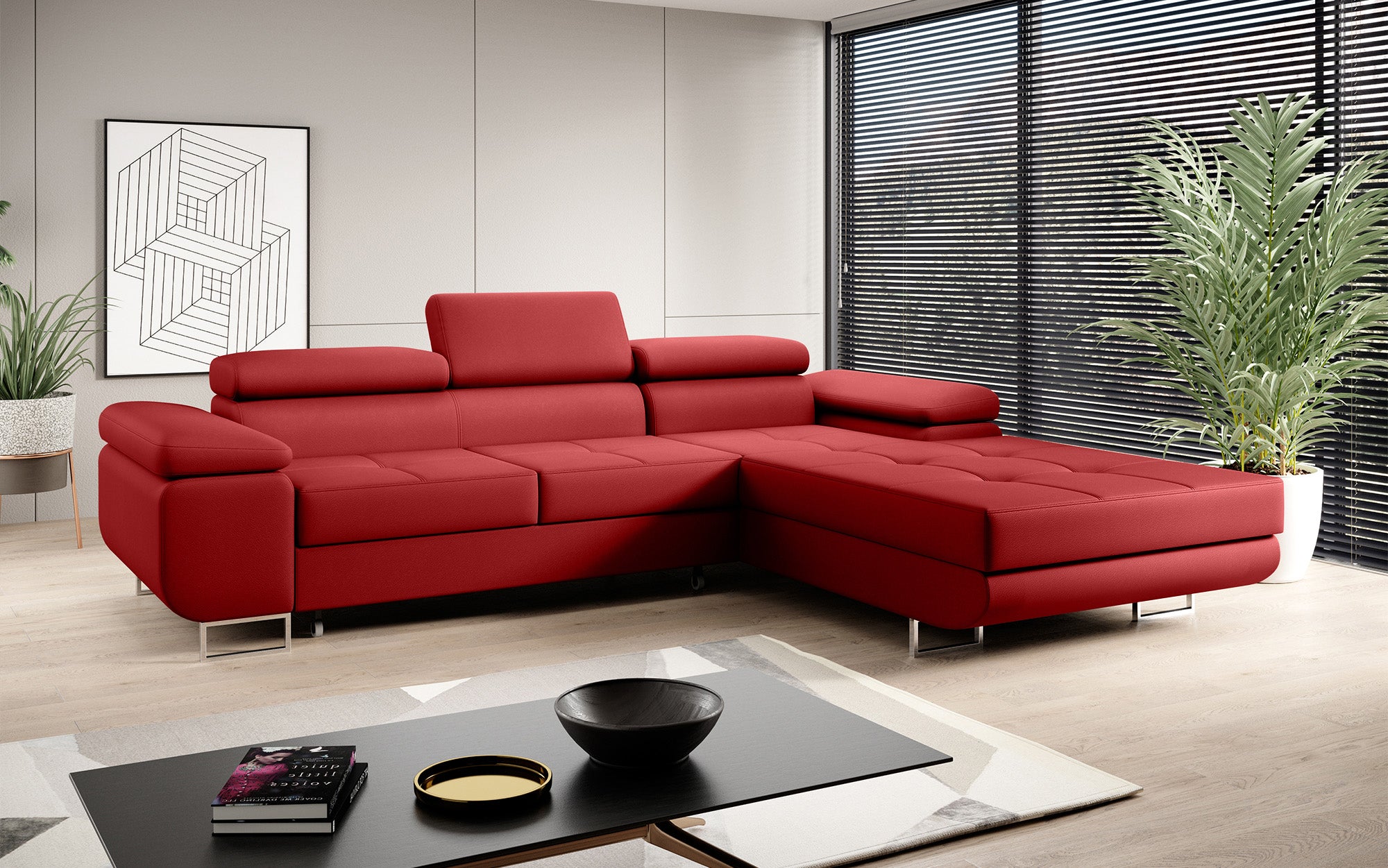 Designer Sofa Calvera mit Schlaf- und Klappfunktion in Kunstleder