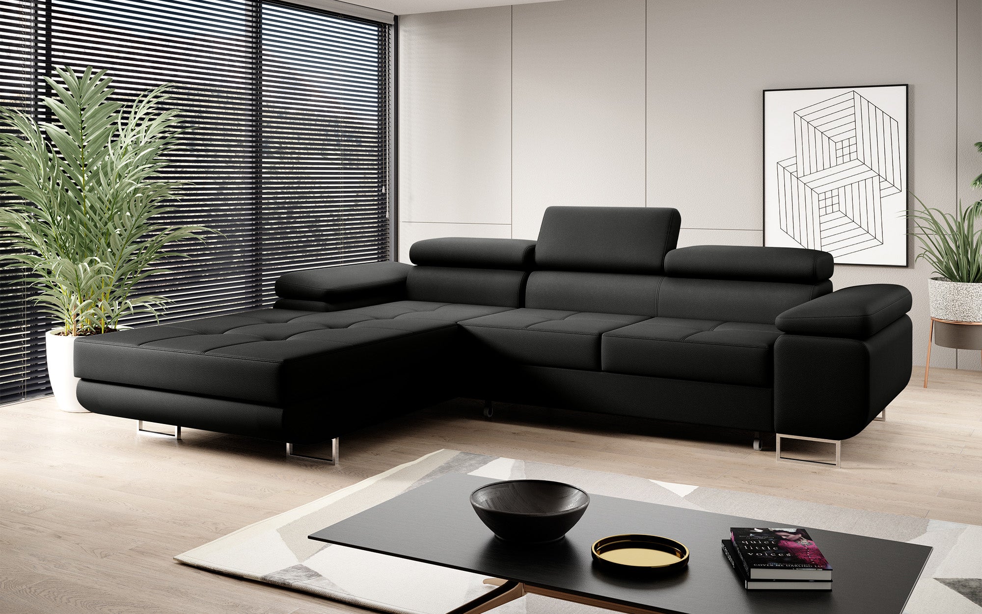 Designer Sofa Calvera mit Schlaf- und Klappfunktion in Kunstleder