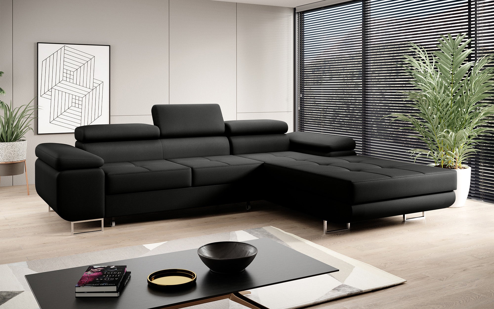 Designer Sofa Calvera mit Schlaf- und Klappfunktion in Kunstleder