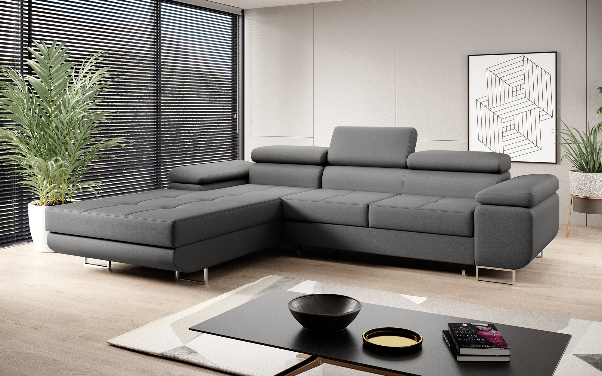Designer Sofa Calvera mit Schlaf- und Klappfunktion in Kunstleder